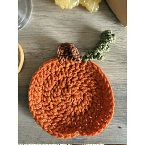 Set of 3 Crochet Pumpkin Coasters – Handmade Autumn Fall Halloween Thanksgiving